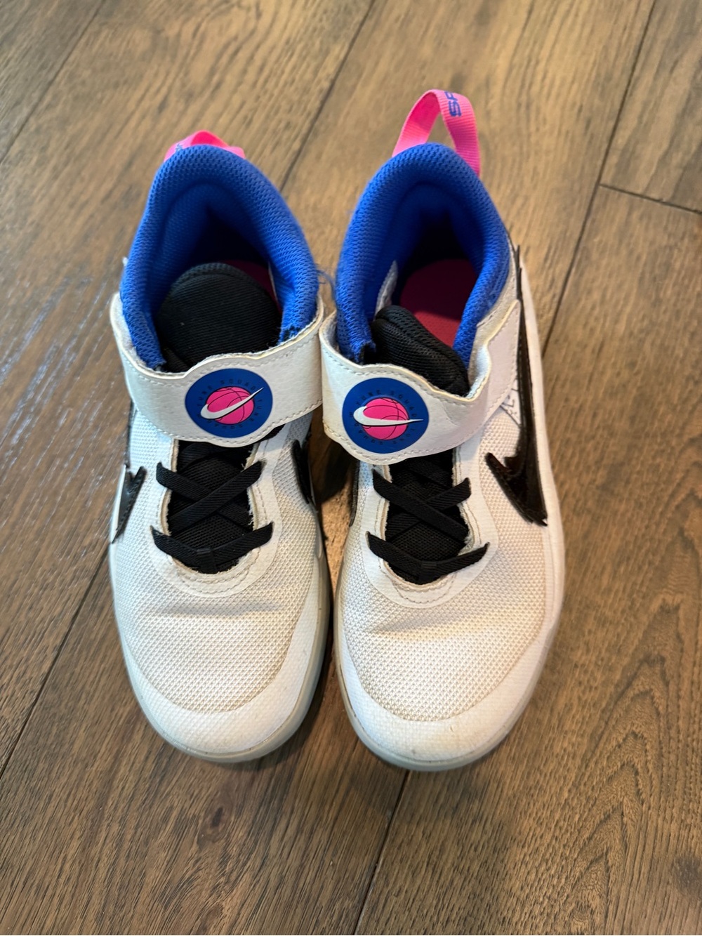 Nike Kids Basksetball shoes with Black Swoosh and Blue & Pink Accents space jam